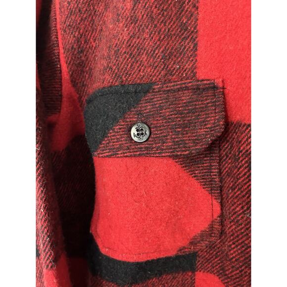 Vintage Mens S Bronzini Red Buffalo Check Button Shirt Jacket Wool Blend Shacket - Picture 4 of 7